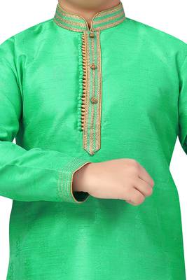 Green woven silk boys-kurta-pyjama 5