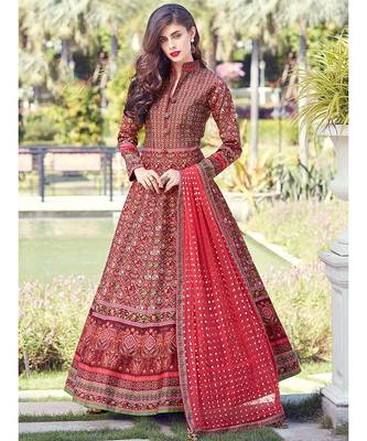 Partywear Designer Red Heavy Soft Killer Silk Salwar Suit 1