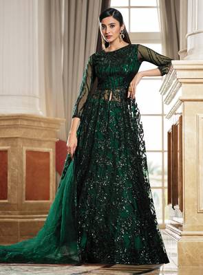 Green sequins net salwar 1