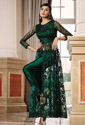 Green sequins net salwar 2