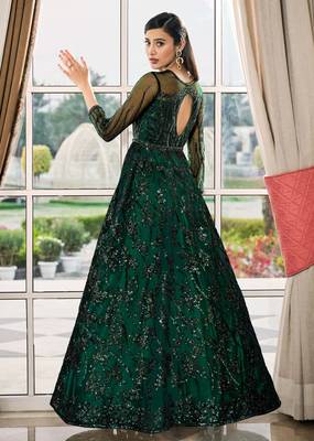 Green sequins net salwar 3