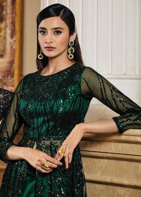 Green sequins net salwar 4