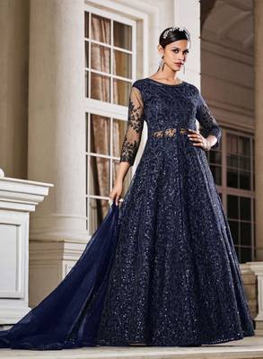Blue sequins net salwar 1