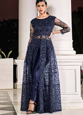 Blue sequins net salwar 2