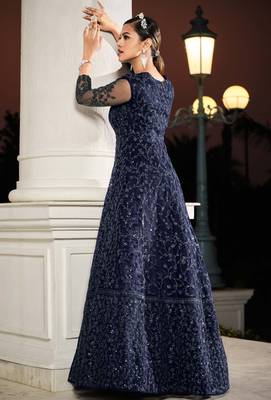 Blue sequins net salwar 3