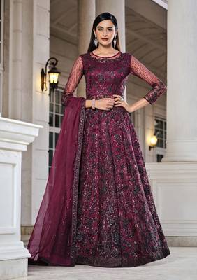Hot-pink sequins net salwar 1