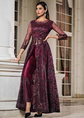 Hot-pink sequins net salwar 2