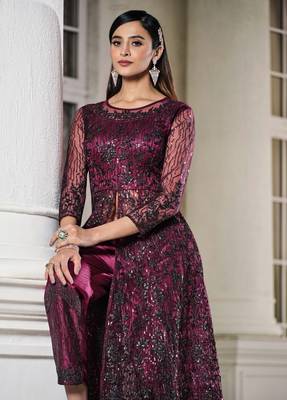 Hot-pink sequins net salwar 4