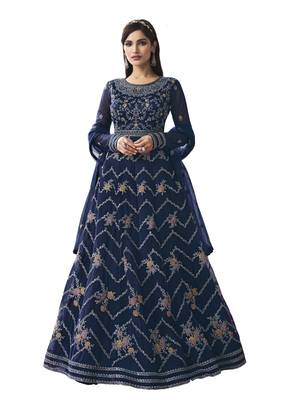 Royal-blue embroidered net salwar 1