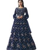 Royal-blue embroidered net salwar
