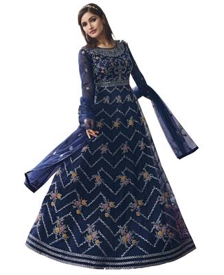 Royal-blue embroidered net salwar 2