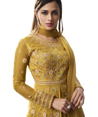 Yellow embroidered net salwar 3