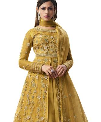 Yellow embroidered net salwar 4