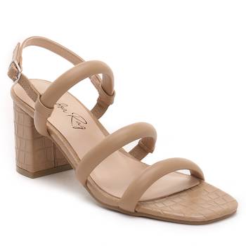 Slater Croc Slingback Block Sandals in Nude 1