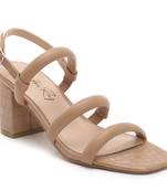 Slater Croc Slingback Block Sandals in Nude