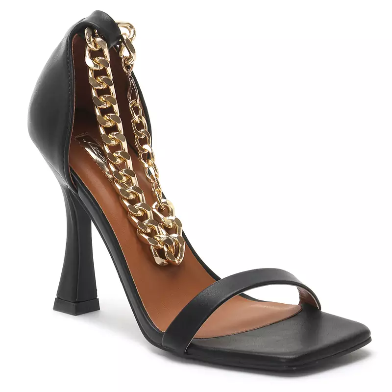 Venusta Heel Sandal With Metal Chain in Black
