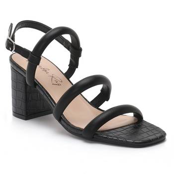 Slater Croc Slingback Block Sandals in Black 1