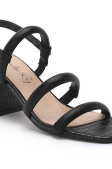Slater Croc Slingback Block Sandals in Black
