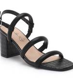 Slater Croc Slingback Block Sandals in Black