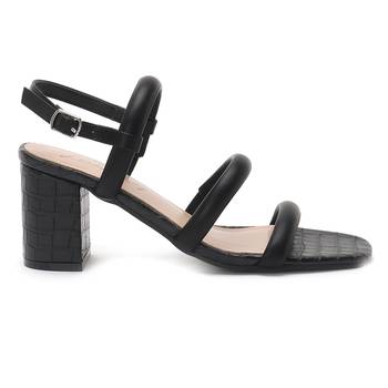 Slater Croc Slingback Block Sandals in Black 2