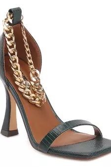 Venusta Heel Sandal With Metal Chain in Green
