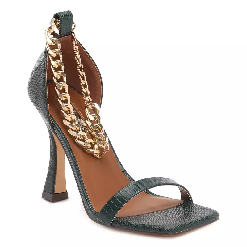 Venusta Heel Sandal With Metal Chain in Green