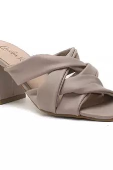 Knope Interwoven Straps Mid Heeled Sandals in Beige