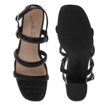 Slater Croc Slingback Block Sandals in Black 5