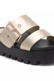 Metal Buckle Platform Sandals in Gold