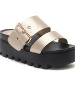 Metal Buckle Platform Sandals in Gold