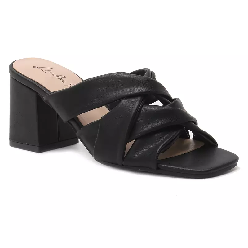 Knope Interwoven Straps Mid Heeled Sandals in Black