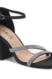 Black Rhinestone Evening Heel Sandals   
