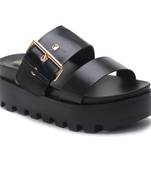 Metal Buckle Platform Sandals in Black