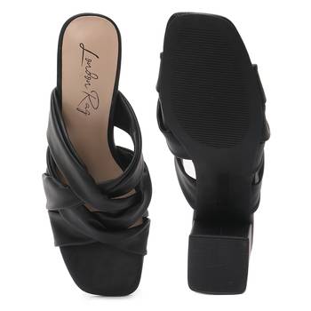 Knope Interwoven Straps Mid Heeled Sandals in Black 5