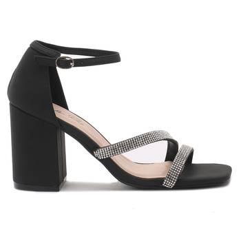 Black Rhinestone Evening Heel Sandals    2