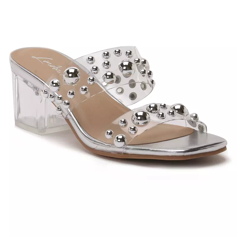 Metal Drops Clear Slide Sandals 