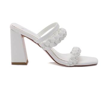 Woven Strap Casual Block Sandals in White 2