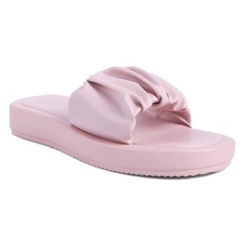 Pink Gathered Low Wedge Slides 1