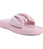 Pink Gathered Low Wedge Slides