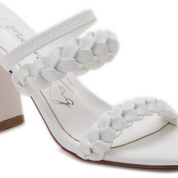 Woven Strap Casual Block Sandals in White 4