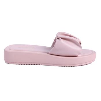 Pink Gathered Low Wedge Slides 2