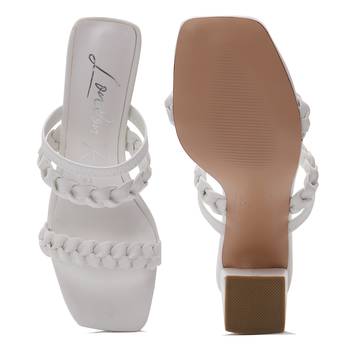 Woven Strap Casual Block Sandals in White 5