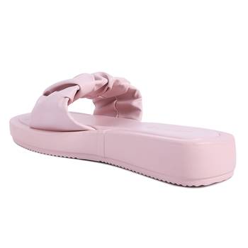 Pink Gathered Low Wedge Slides 3