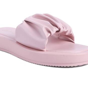Pink Gathered Low Wedge Slides 4