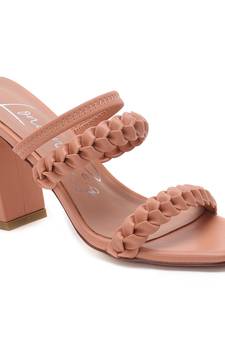 Woven Strap Casual Block Sandals in Coral