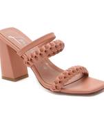 Woven Strap Casual Block Sandals in Coral