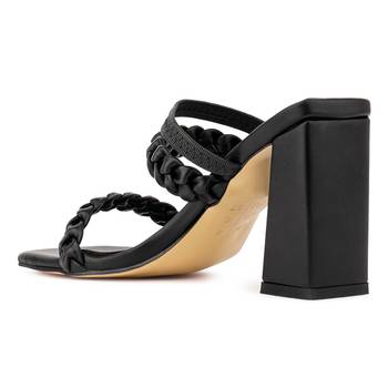 Woven Strap Casual Block Sandals in Black 3