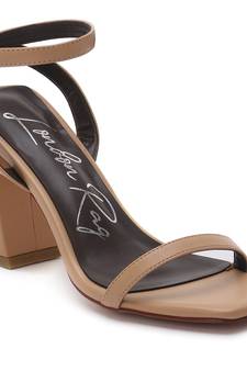 Nude Square Toe Block Heeled Sandal