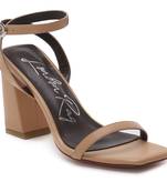 Nude Square Toe Block Heeled Sandal