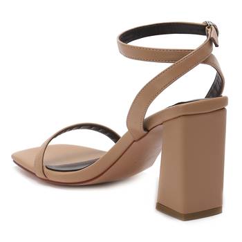 Nude Square Toe Block Heeled Sandal 3